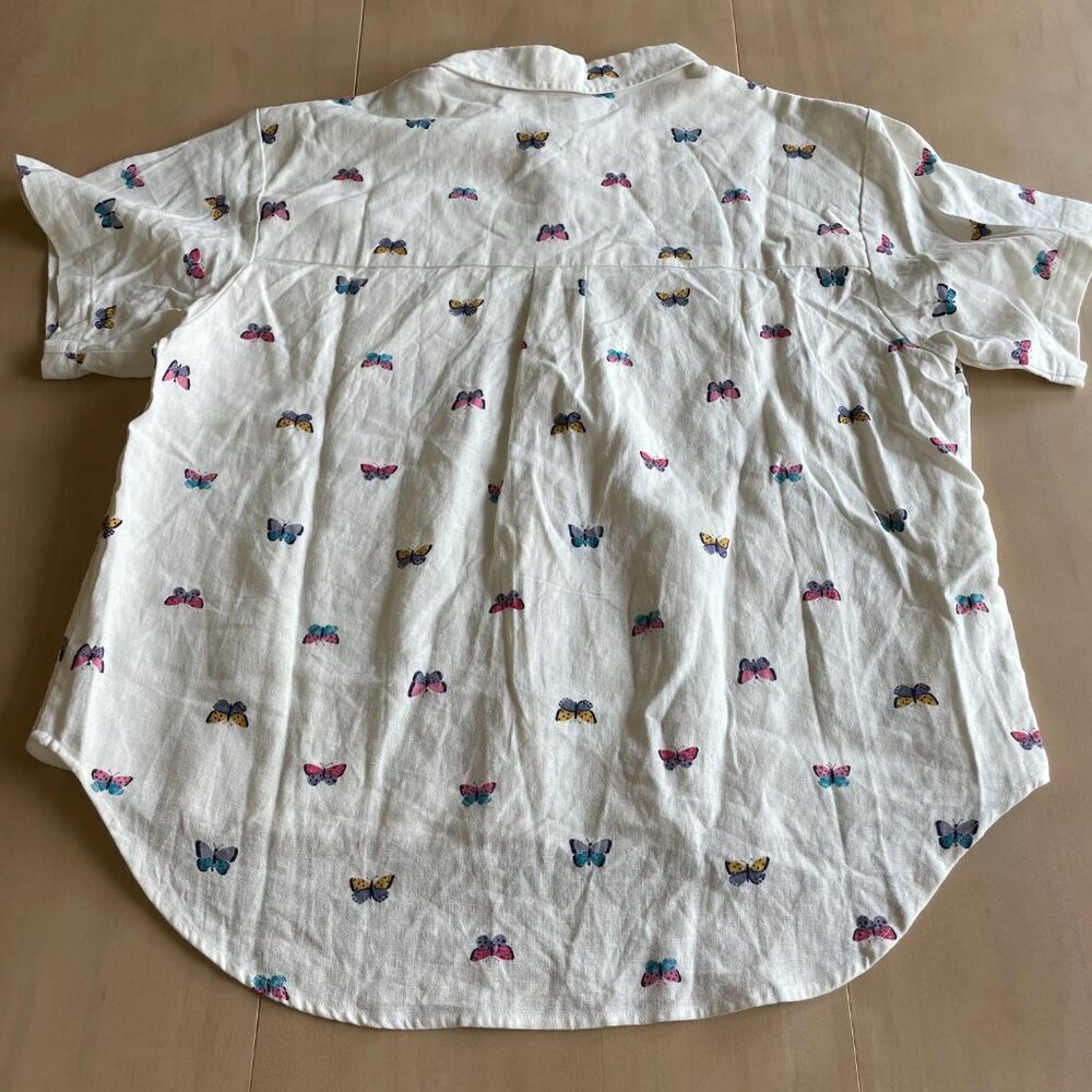 NEW Rae Dunn Linen Blend Butterfly Short Sleeve Collared Button Down Shirt, XL - Picture 7 of 9
